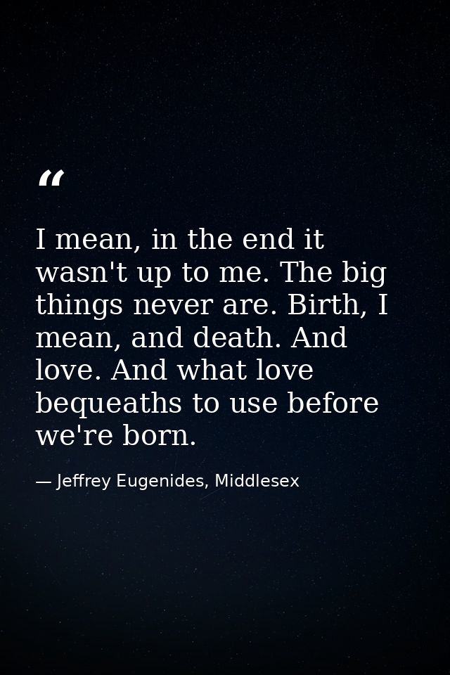 I mean, in the end it wasn't up to me. The big things never are. Birth, I mean, and death. And love. And what love beque — Jeffrey Eugenides, Middlesex