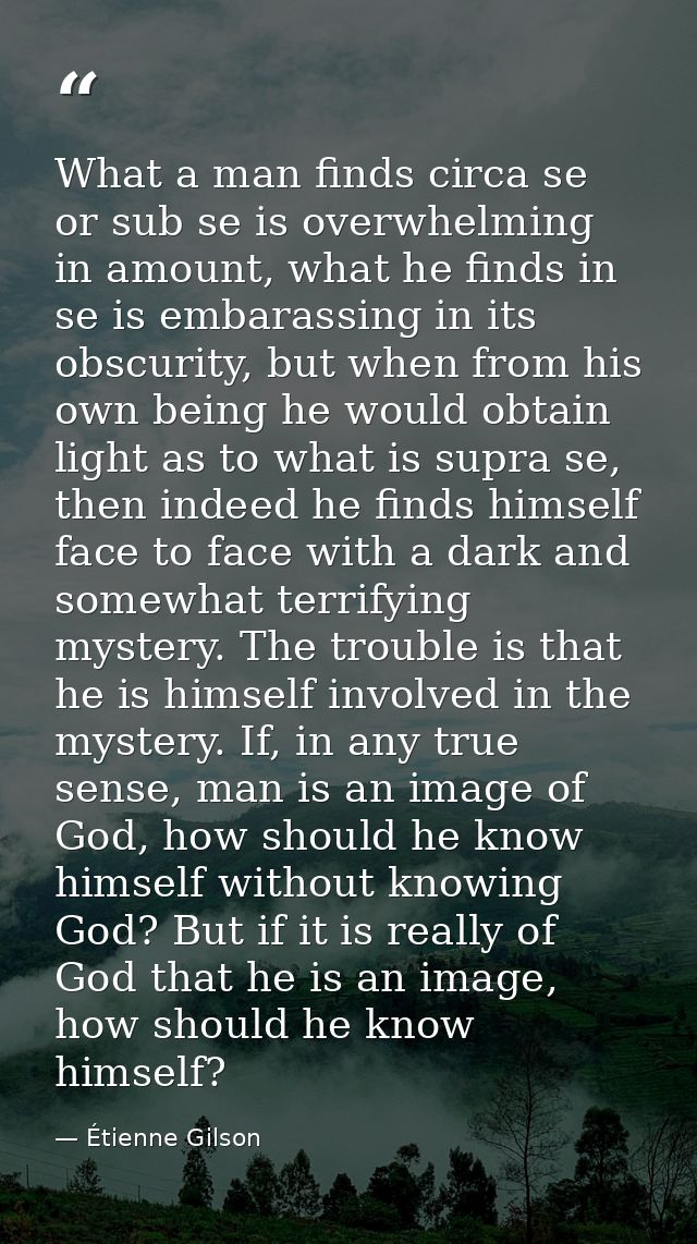 What a man finds circa se or sub se is overwhelming in amount, what he finds in se is embarassing in its obscurity, but  — Étienne Gilson