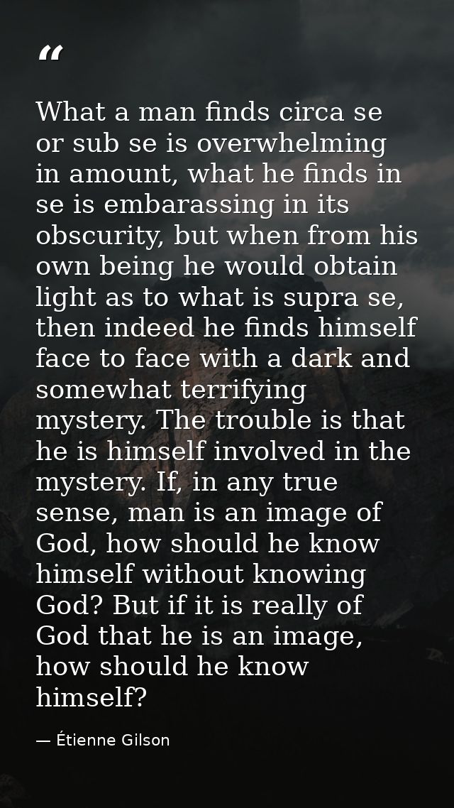 What a man finds circa se or sub se is overwhelming in amount, what he finds in se is embarassing in its obscurity, but  — Étienne Gilson