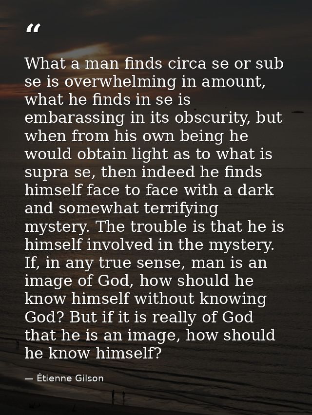 What a man finds circa se or sub se is overwhelming in amount, what he finds in se is embarassing in its obscurity, but  — Étienne Gilson