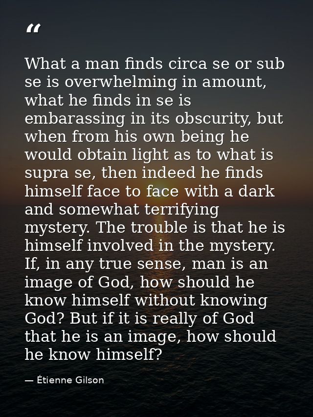 What a man finds circa se or sub se is overwhelming in amount, what he finds in se is embarassing in its obscurity, but  — Étienne Gilson