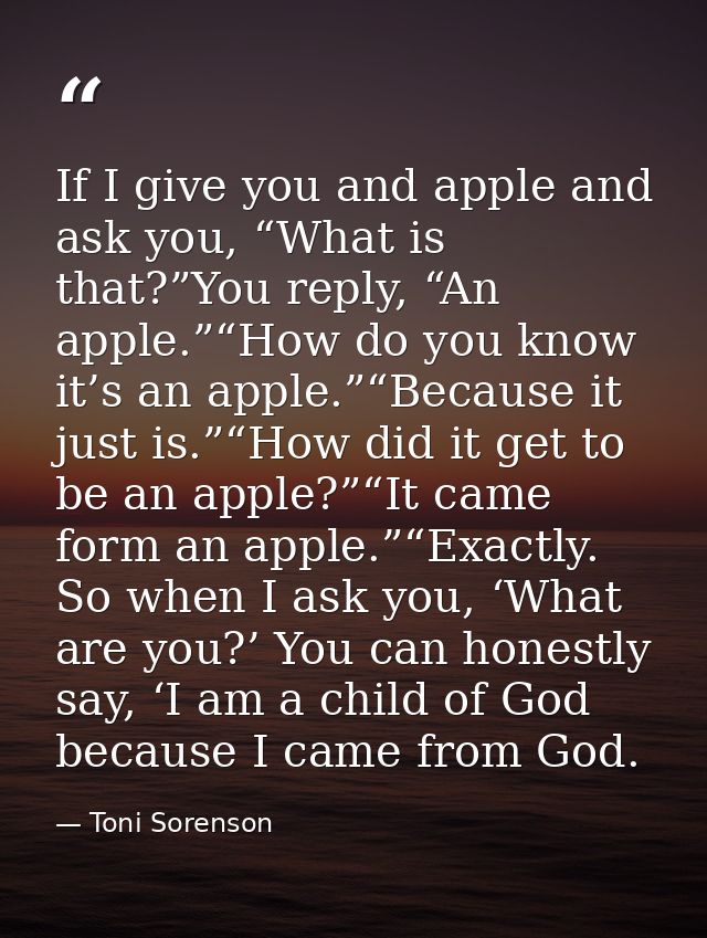 If I give you and apple and ask you, “What is that?”You reply, “An apple.”“How do you know it’s an apple.”“Because it ju — Toni Sorenson
