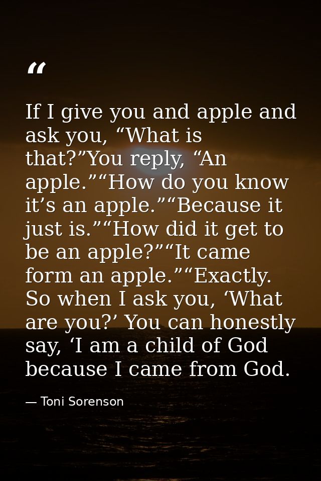 If I give you and apple and ask you, “What is that?”You reply, “An apple.”“How do you know it’s an apple.”“Because it ju — Toni Sorenson