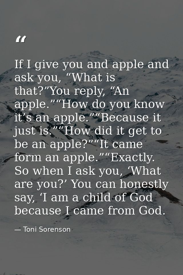 If I give you and apple and ask you, “What is that?”You reply, “An apple.”“How do you know it’s an apple.”“Because it ju — Toni Sorenson