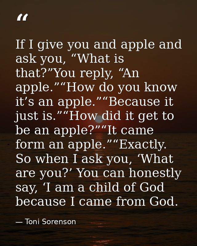 If I give you and apple and ask you, “What is that?”You reply, “An apple.”“How do you know it’s an apple.”“Because it ju — Toni Sorenson