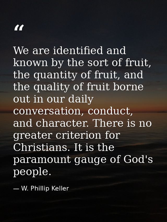 We are identified and known by the sort of fruit, the quantity of fruit, and the quality of fruit borne out in our daily — W. Phillip Keller