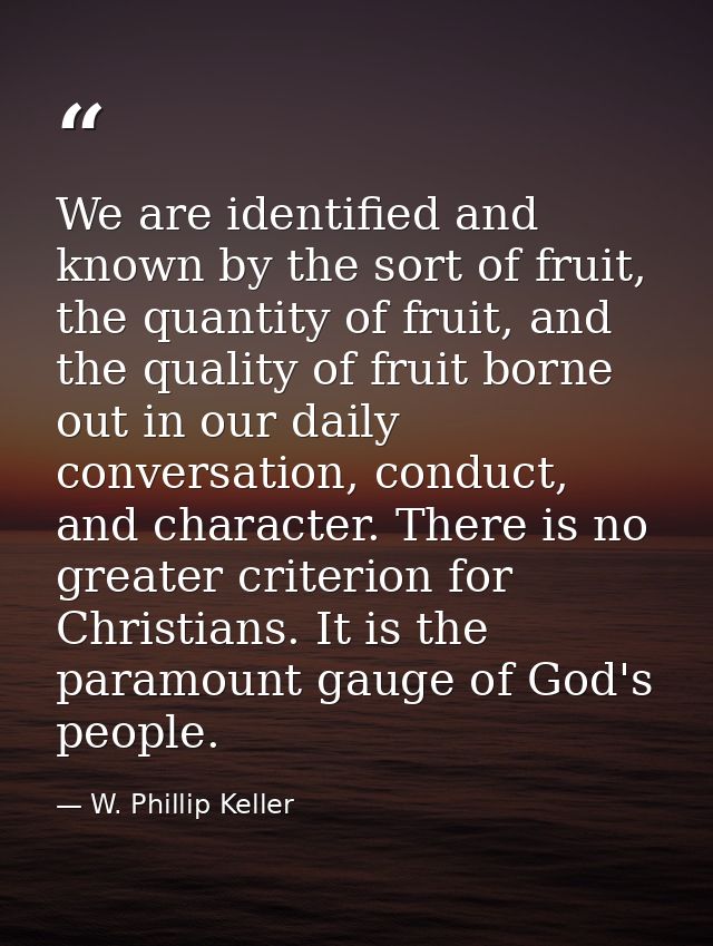 We are identified and known by the sort of fruit, the quantity of fruit, and the quality of fruit borne out in our daily — W. Phillip Keller