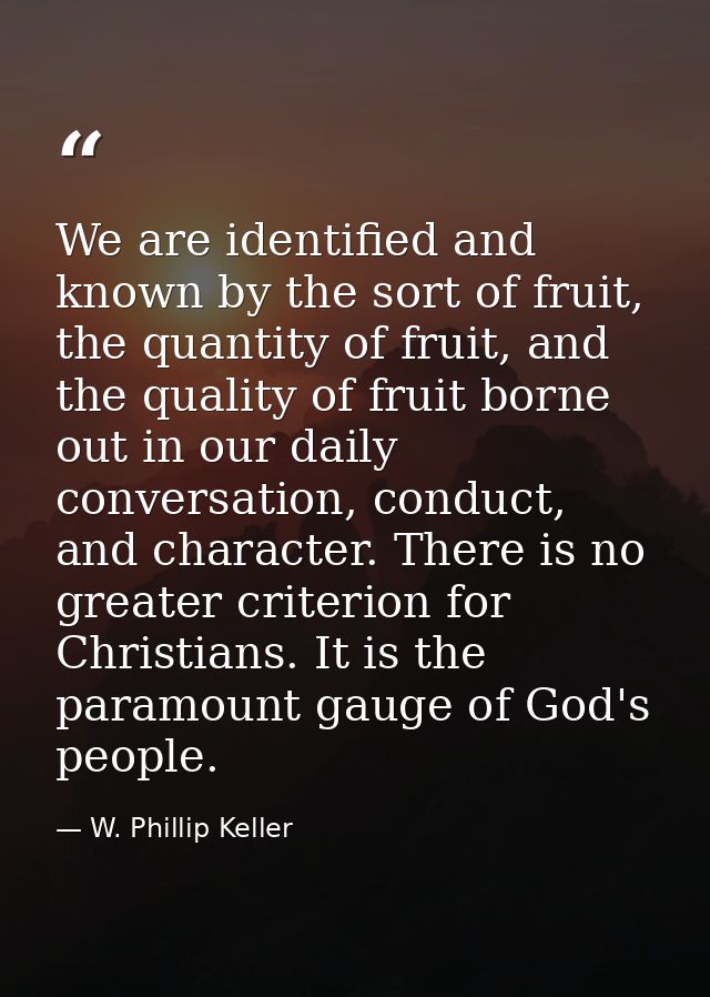 We are identified and known by the sort of fruit, the quantity of fruit, and the quality of fruit borne out in our daily — W. Phillip Keller