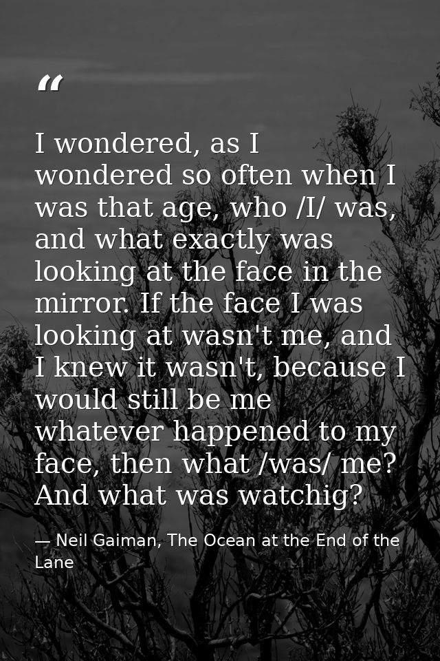 I wondered, as I wondered so often when I was that age, who /I/ was, and what exactly was looking at the face in the mir — Neil Gaiman, The Ocean at the End of the Lane