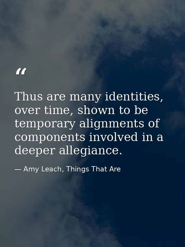 Thus are many identities, over time, shown to be temporary alignments of components involved in a deeper allegiance. — Amy Leach, Things That Are