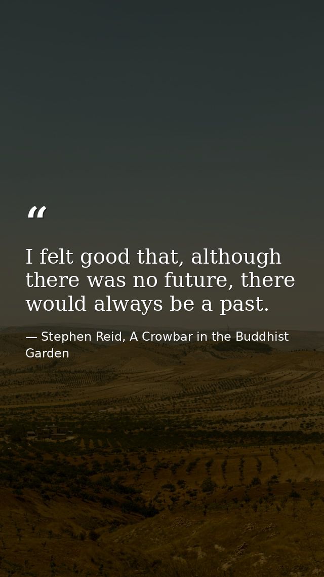 I felt good that, although there was no future, there would always be a past. — Stephen Reid, A Crowbar in the Buddhist Garden