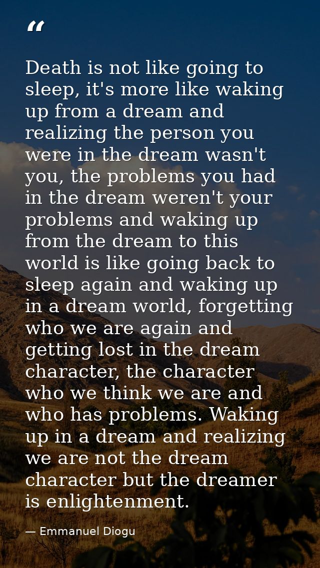 Death is not like going to sleep, it's more like waking up from a dream and realizing the person you were in the dream w — Emmanuel Diogu