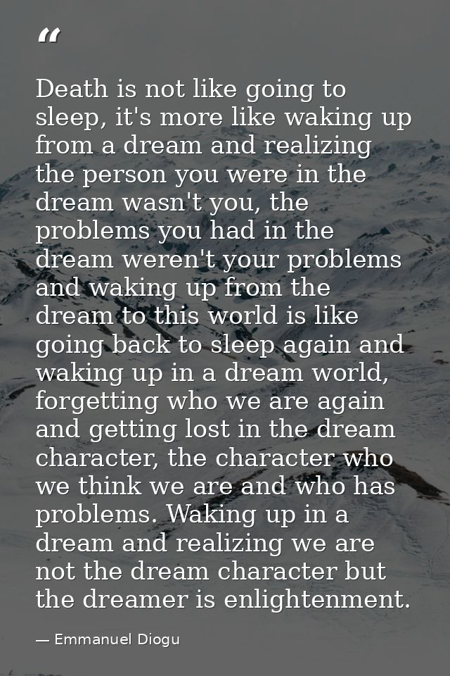 Death is not like going to sleep, it's more like waking up from a dream and realizing the person you were in the dream w — Emmanuel Diogu