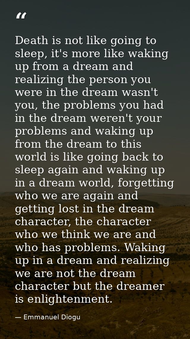 Death is not like going to sleep, it's more like waking up from a dream and realizing the person you were in the dream w — Emmanuel Diogu