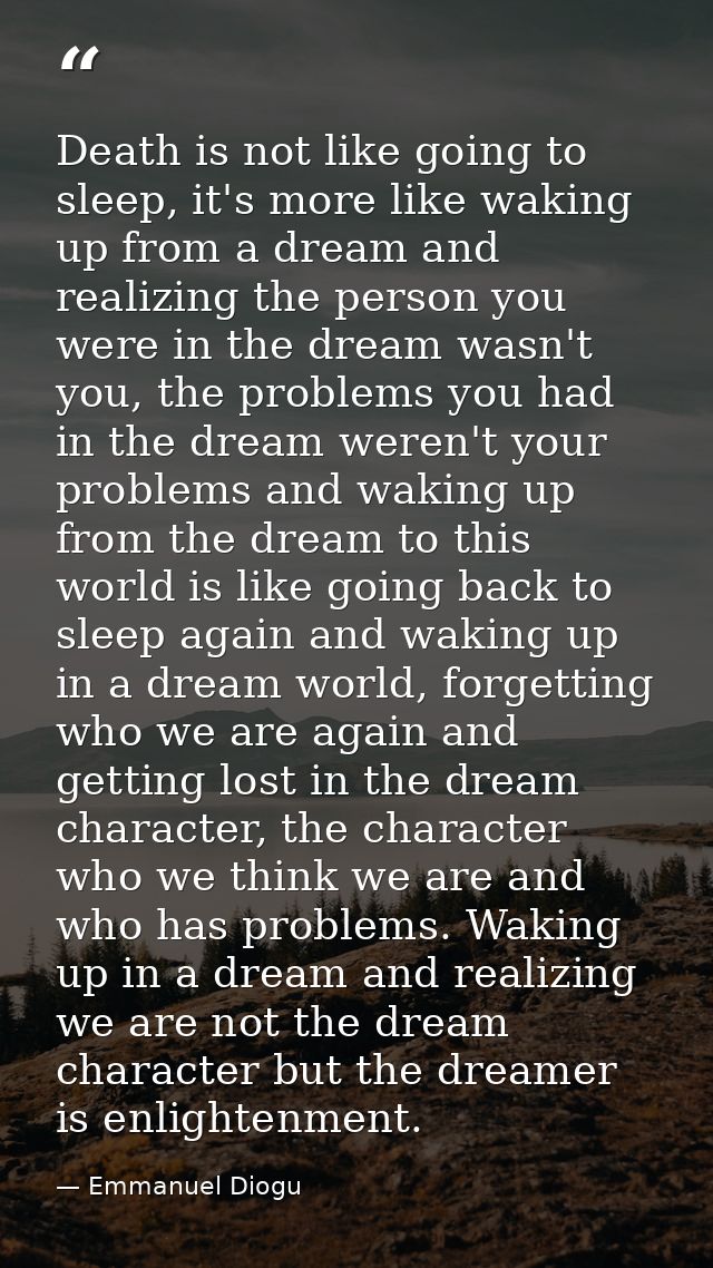 Death is not like going to sleep, it's more like waking up from a dream and realizing the person you were in the dream w — Emmanuel Diogu
