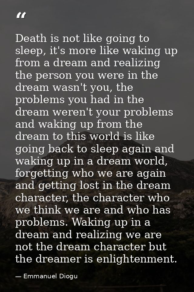 Death is not like going to sleep, it's more like waking up from a dream and realizing the person you were in the dream w — Emmanuel Diogu