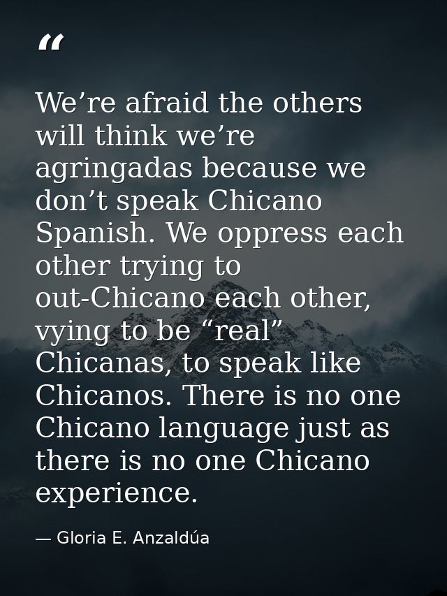 We’re afraid the others will think we’re agringadas because we don’t speak Chicano Spanish. We oppress each other trying — Gloria E. Anzaldúa