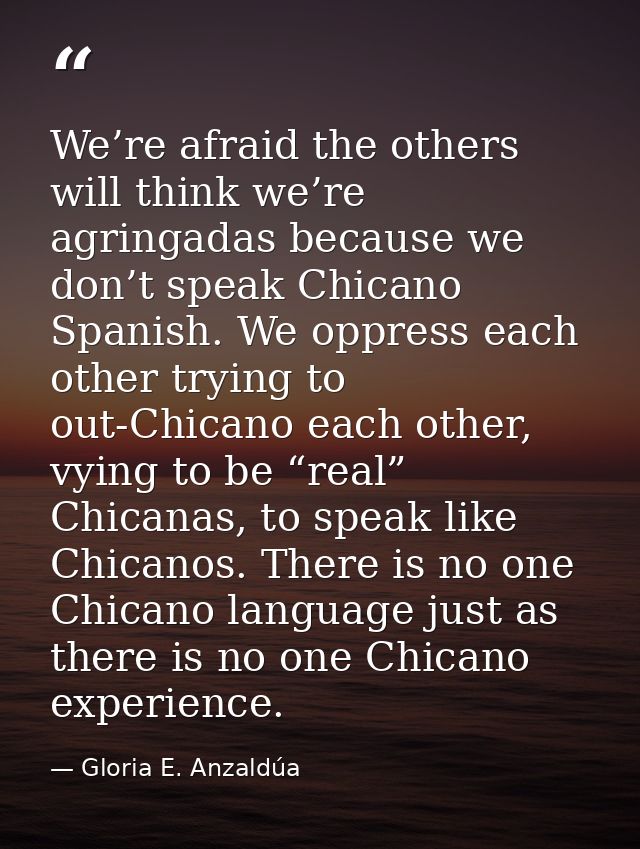 We’re afraid the others will think we’re agringadas because we don’t speak Chicano Spanish. We oppress each other trying — Gloria E. Anzaldúa