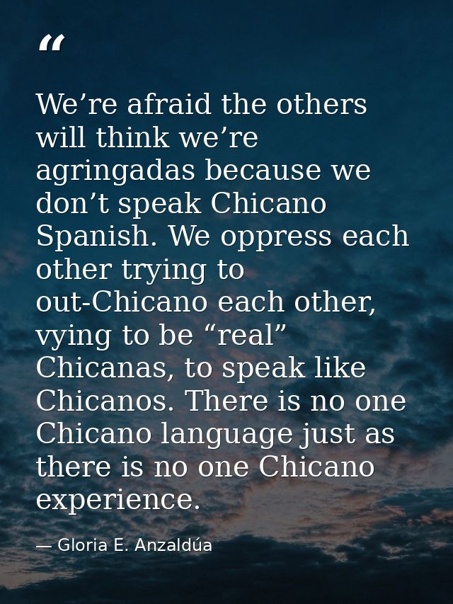 We’re afraid the others will think we’re agringadas because we don’t speak Chicano Spanish. We oppress each other trying — Gloria E. Anzaldúa