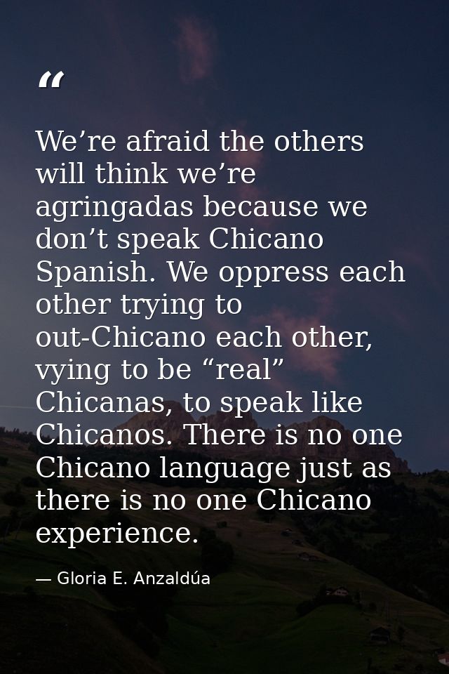 We’re afraid the others will think we’re agringadas because we don’t speak Chicano Spanish. We oppress each other trying — Gloria E. Anzaldúa