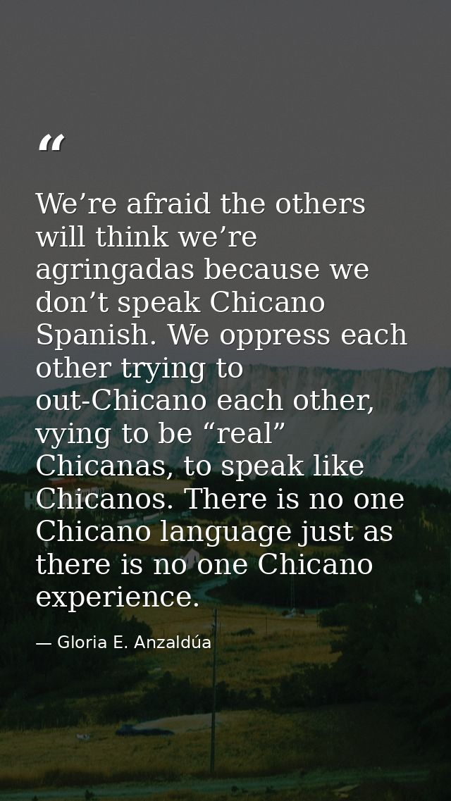 We’re afraid the others will think we’re agringadas because we don’t speak Chicano Spanish. We oppress each other trying — Gloria E. Anzaldúa