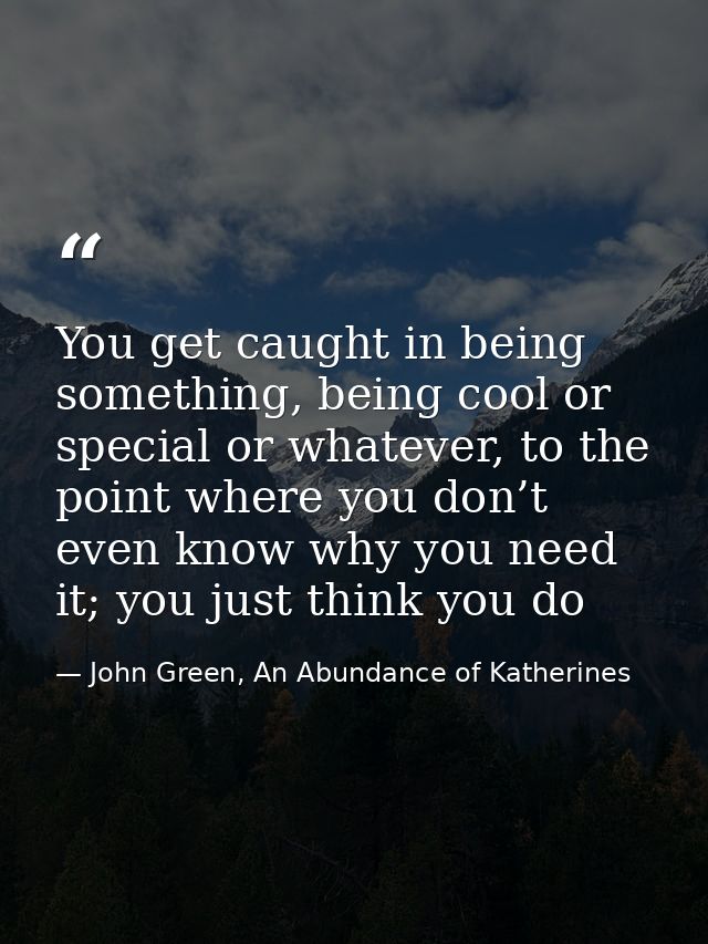 You get caught in being something, being cool or special or whatever, to the point where you don’t even know why you nee — John Green, An Abundance of Katherines