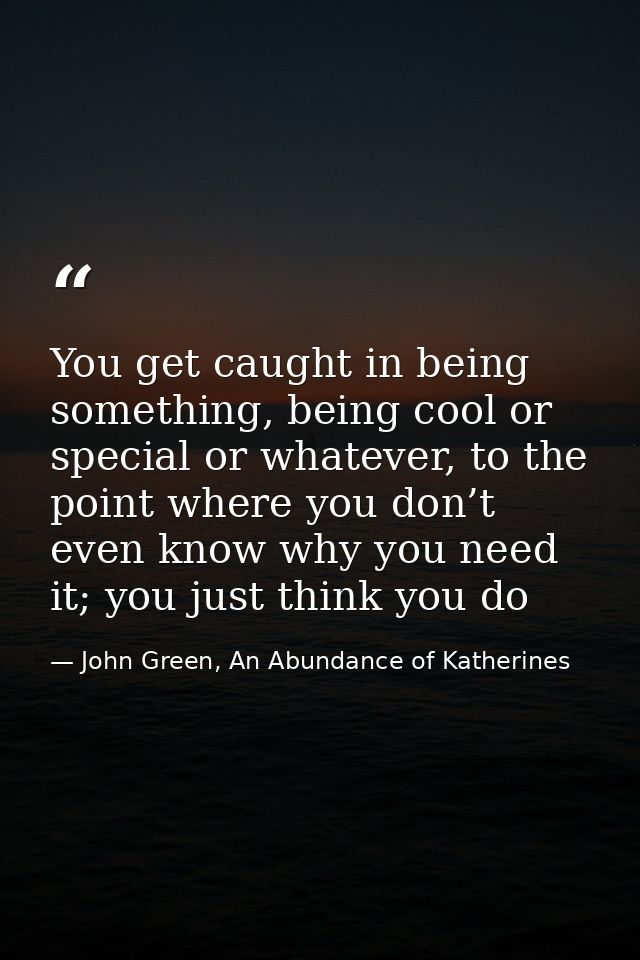 You get caught in being something, being cool or special or whatever, to the point where you don’t even know why you nee — John Green, An Abundance of Katherines