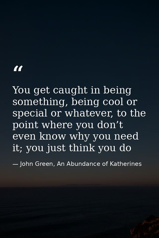 You get caught in being something, being cool or special or whatever, to the point where you don’t even know why you nee — John Green, An Abundance of Katherines
