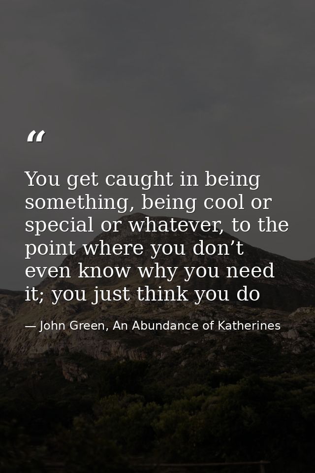 You get caught in being something, being cool or special or whatever, to the point where you don’t even know why you nee — John Green, An Abundance of Katherines
