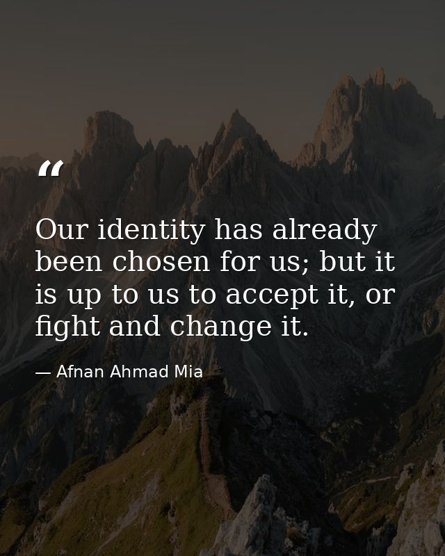 Our identity has already been chosen for us; but it is up to us to accept it, or fight and change it. — Afnan Ahmad Mia
