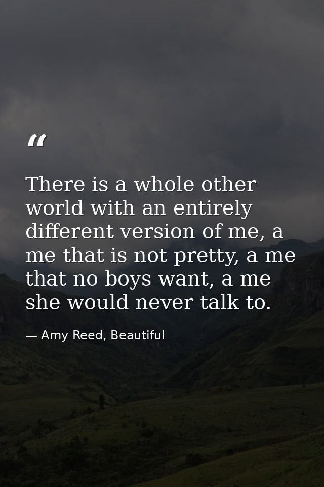 There is a whole other world with an entirely different version of me, a me that is not pretty, a me that no boys want,  — Amy Reed, Beautiful