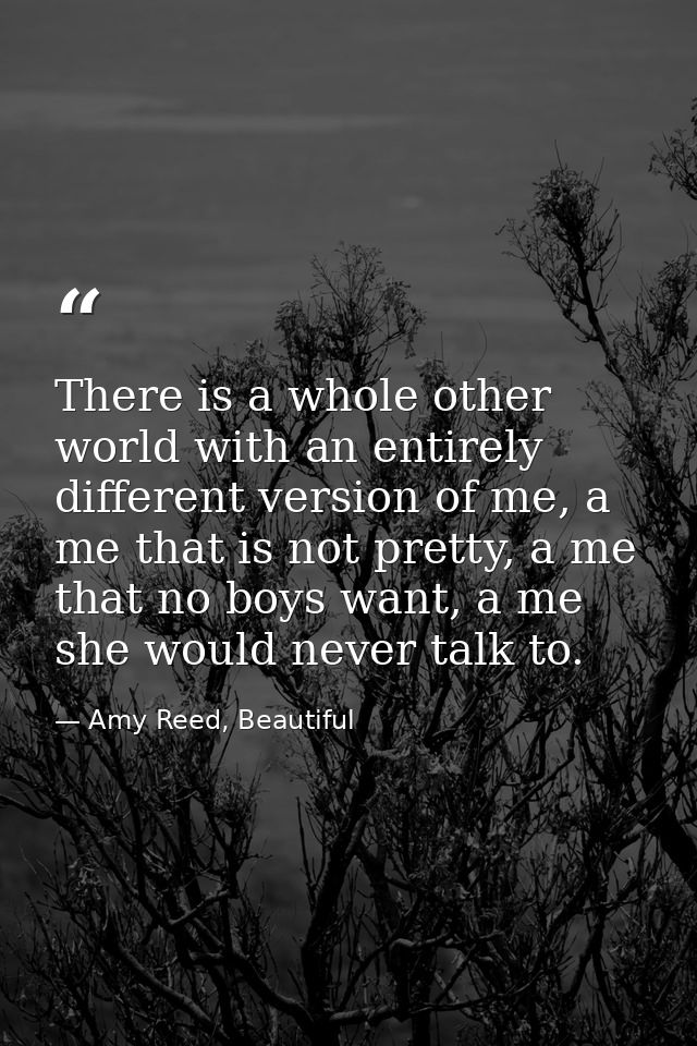 There is a whole other world with an entirely different version of me, a me that is not pretty, a me that no boys want,  — Amy Reed, Beautiful