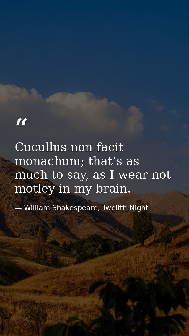 Cucullus non facit monachum; that’s as much to say, as I wear not motley in my brain. — William Shakespeare, Twelfth Night