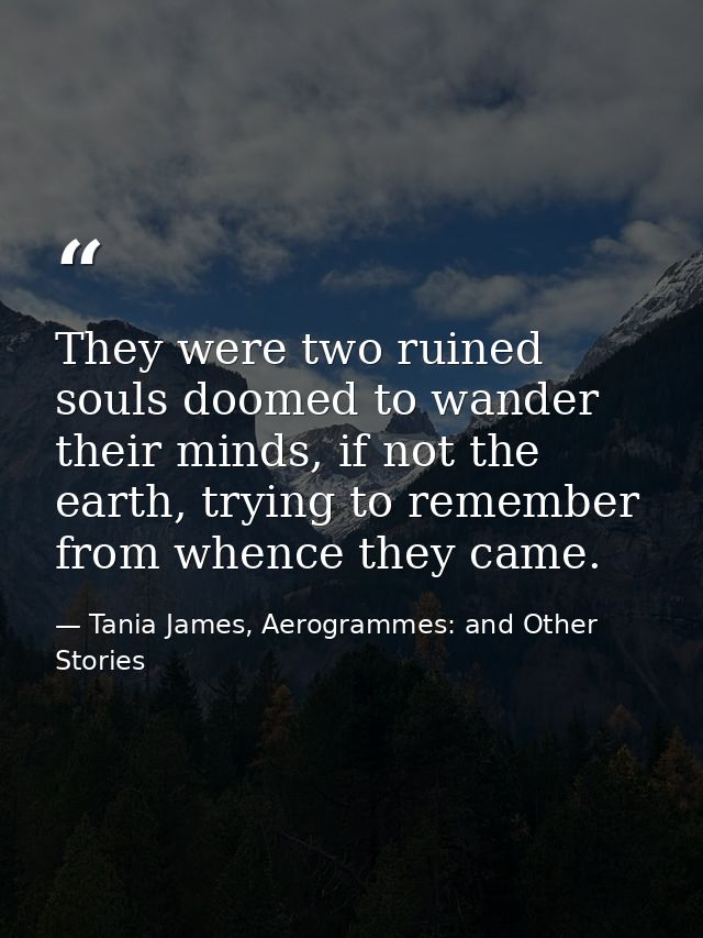 They were two ruined souls doomed to wander their minds, if not the earth, trying to remember from whence they came. — Tania James, Aerogrammes: and Other Stories