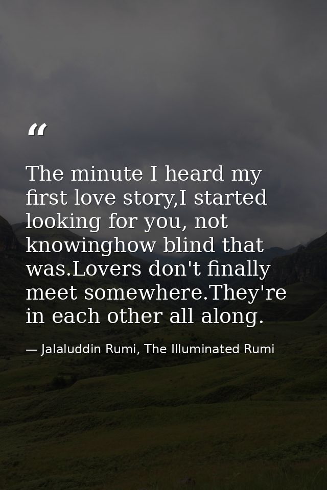 The minute I heard my first love story,I started looking for you, not knowinghow blind that was.Lovers don't finally mee — Jalaluddin Rumi, The Illuminated Rumi