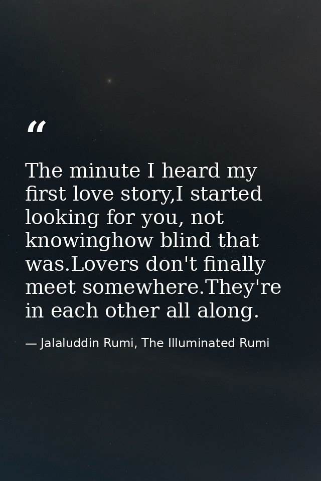 The minute I heard my first love story,I started looking for you, not knowinghow blind that was.Lovers don't finally mee — Jalaluddin Rumi, The Illuminated Rumi
