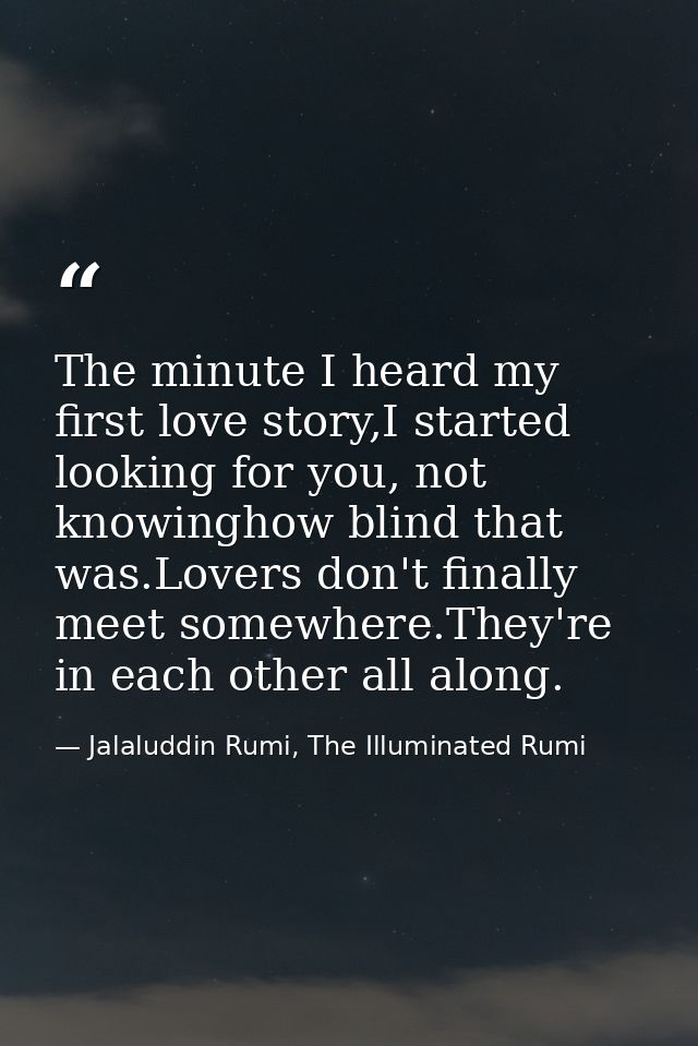 The minute I heard my first love story,I started looking for you, not knowinghow blind that was.Lovers don't finally mee — Jalaluddin Rumi, The Illuminated Rumi