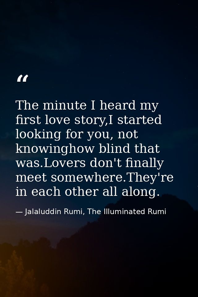 The minute I heard my first love story,I started looking for you, not knowinghow blind that was.Lovers don't finally mee — Jalaluddin Rumi, The Illuminated Rumi