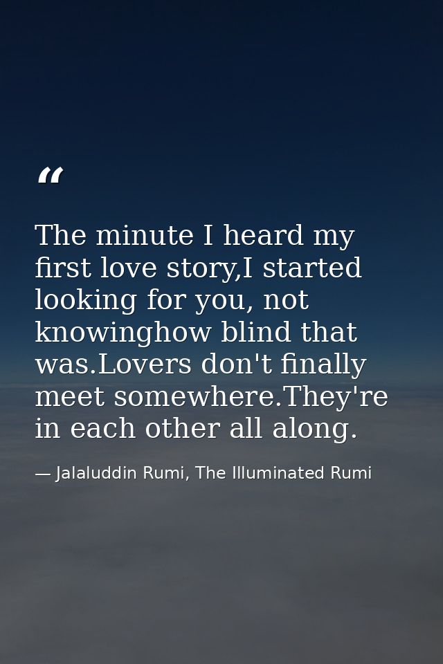 The minute I heard my first love story,I started looking for you, not knowinghow blind that was.Lovers don't finally mee — Jalaluddin Rumi, The Illuminated Rumi
