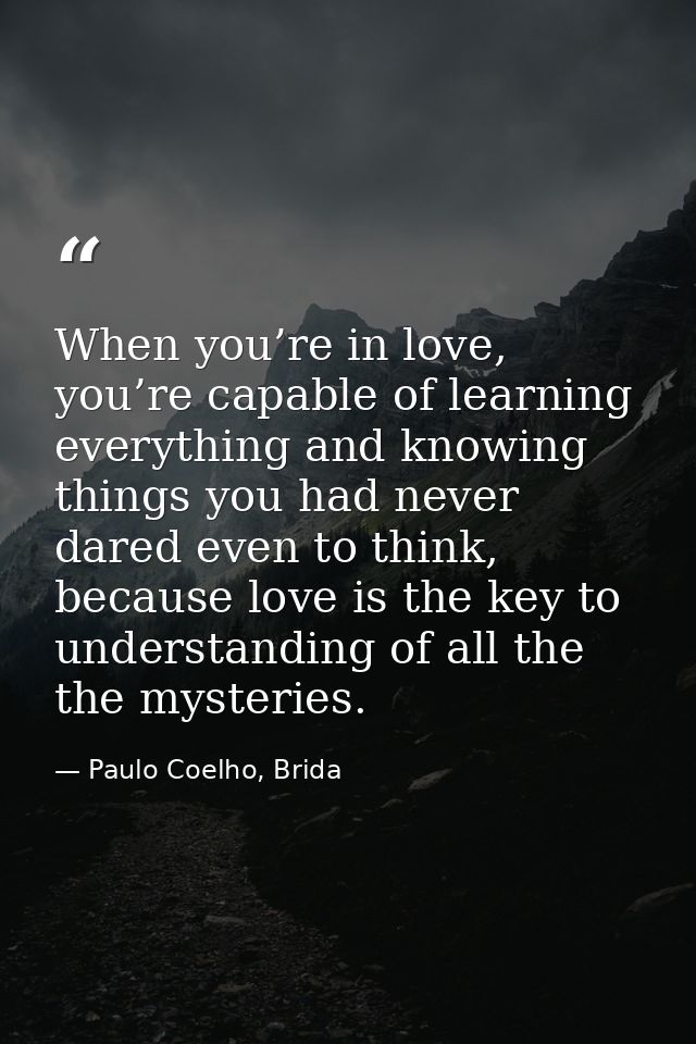 When you’re in love, you’re capable of learning everything and knowing things you had never dared even to think, because — Paulo Coelho, Brida
