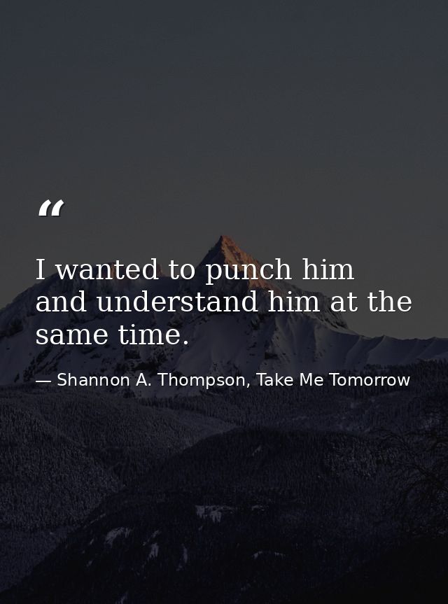 I wanted to punch him and understand him at the same time. — Shannon A. Thompson, Take Me Tomorrow