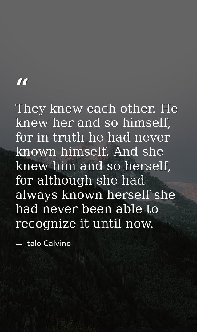 They knew each other. He knew her and so himself, for in truth he had never known himself. And she knew him and so herse — Italo Calvino