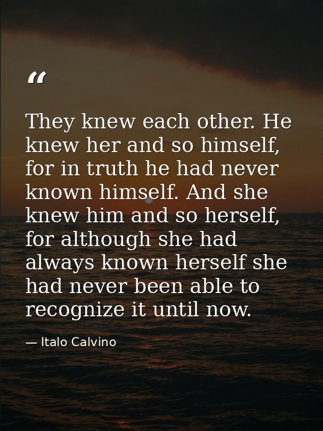 They knew each other. He knew her and so himself, for in truth he had never known himself. And she knew him and so herse — Italo Calvino