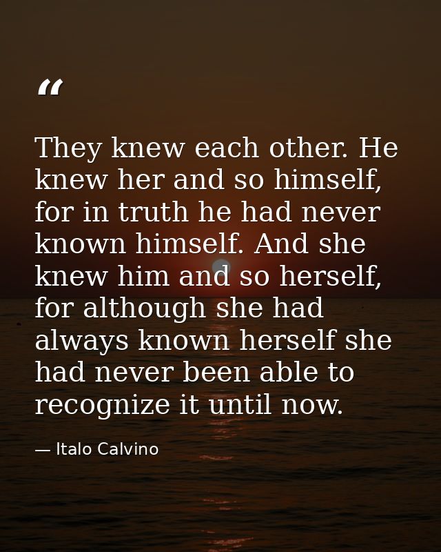 They knew each other. He knew her and so himself, for in truth he had never known himself. And she knew him and so herse — Italo Calvino