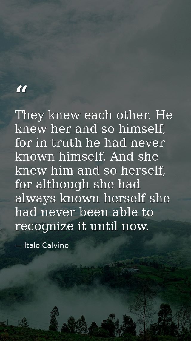 They knew each other. He knew her and so himself, for in truth he had never known himself. And she knew him and so herse — Italo Calvino