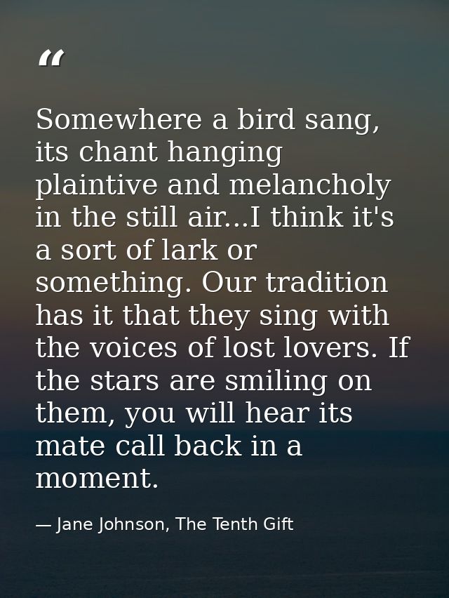 Somewhere a bird sang, its chant hanging plaintive and melancholy in the still air...I think it's a sort of lark or some — Jane Johnson, The Tenth Gift