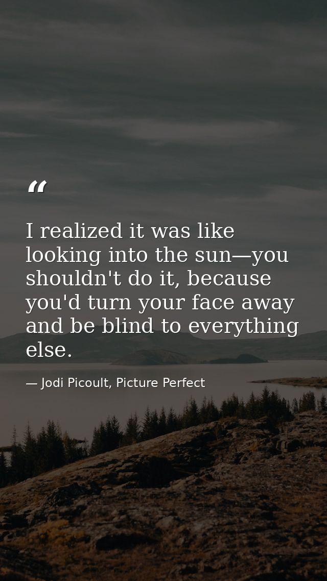 I realized it was like looking into the sun—you shouldn't do it, because you'd turn your face away and be blind to every — Jodi Picoult, Picture Perfect