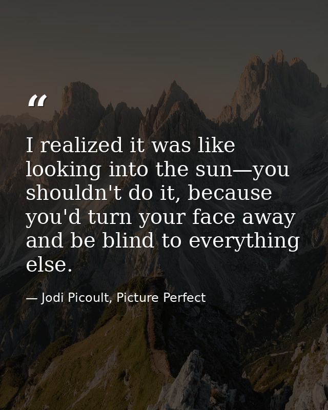 I realized it was like looking into the sun—you shouldn't do it, because you'd turn your face away and be blind to every — Jodi Picoult, Picture Perfect