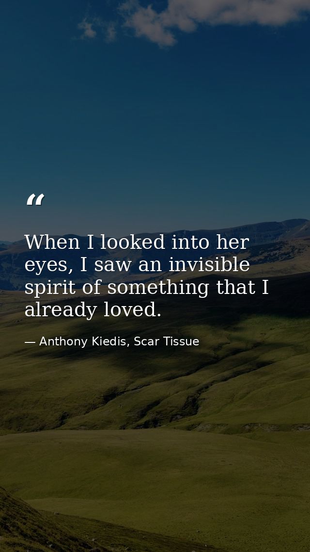 When I looked into her eyes, I saw an invisible spirit of something that I already loved. — Anthony Kiedis, Scar Tissue