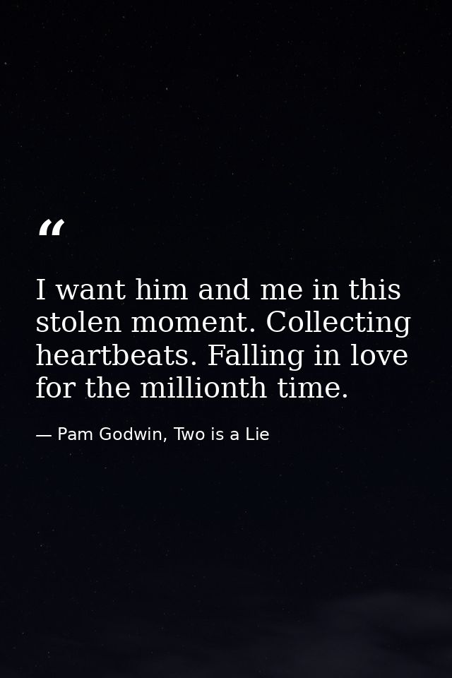 I want him and me in this stolen moment. Collecting heartbeats. Falling in love for the millionth time. — Pam Godwin, Two is a Lie